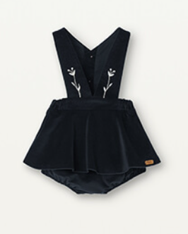 Popelin Black Velvet Romper Suit With Straps