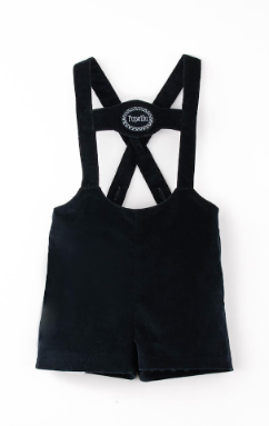 Popelin Black Velvet Short Dungarees With Embroidery Appliqué