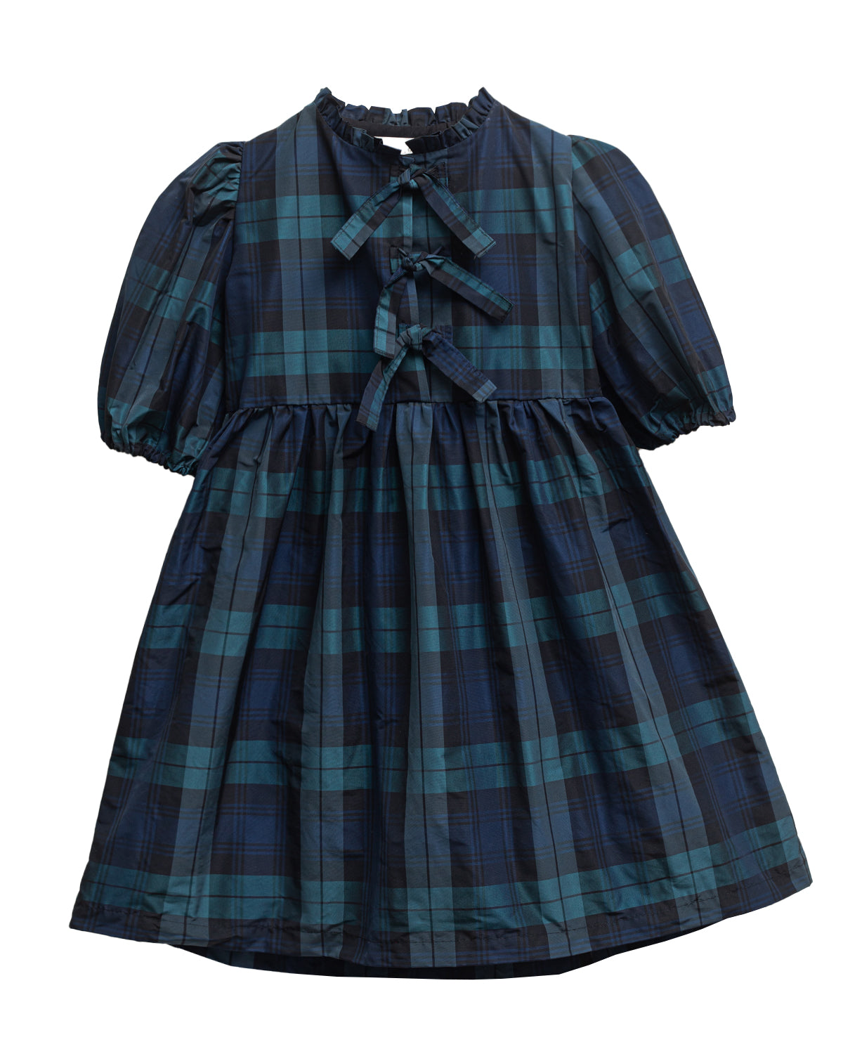 Cosmosophie Green and Navy Plaid Three Bows High Waisted Dress