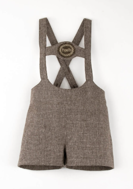 Popelin Brown Oxford Cloth Short Dungarees With Embroidery Appliqué