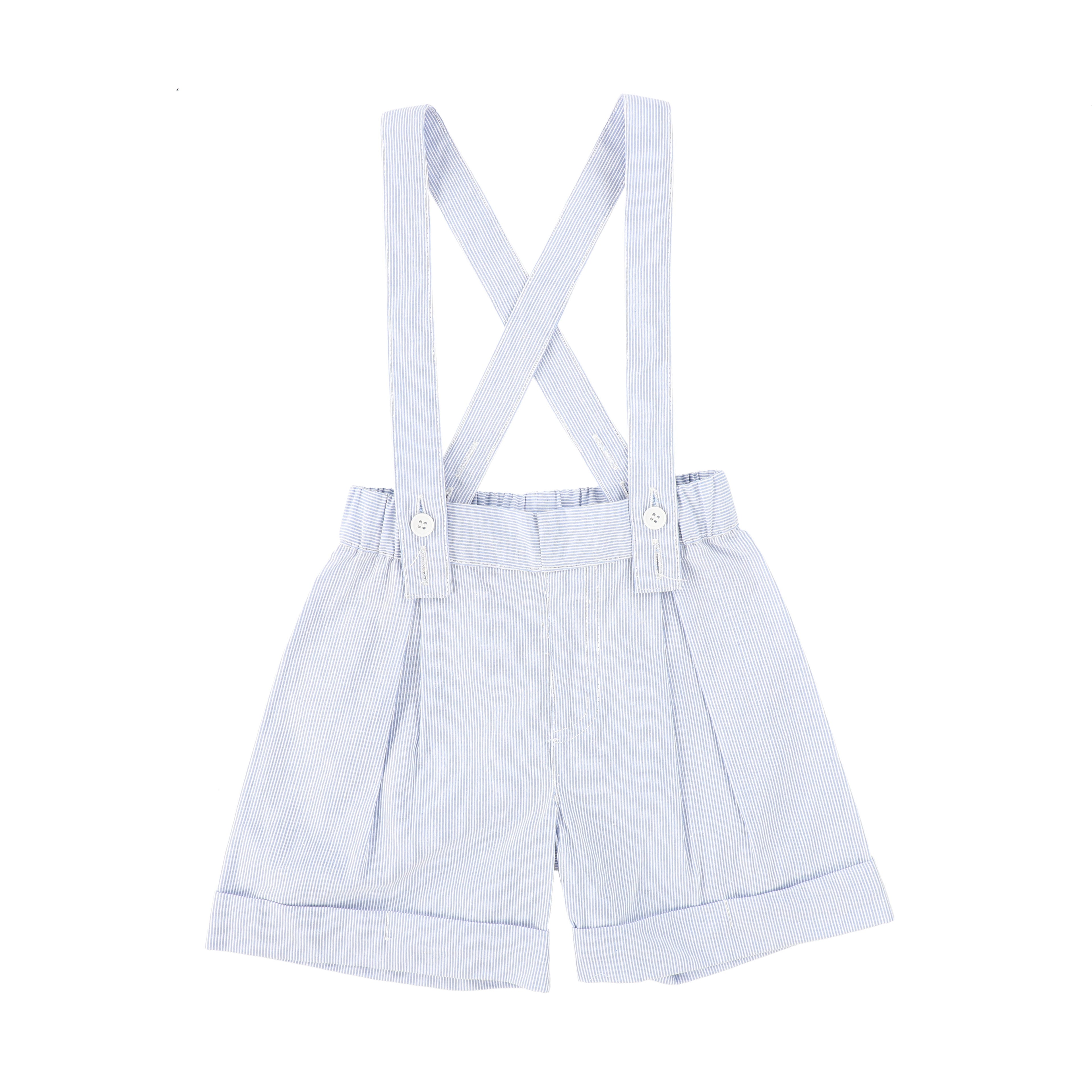 Bamboo Blue Thin Stripe Suspender Shorts
