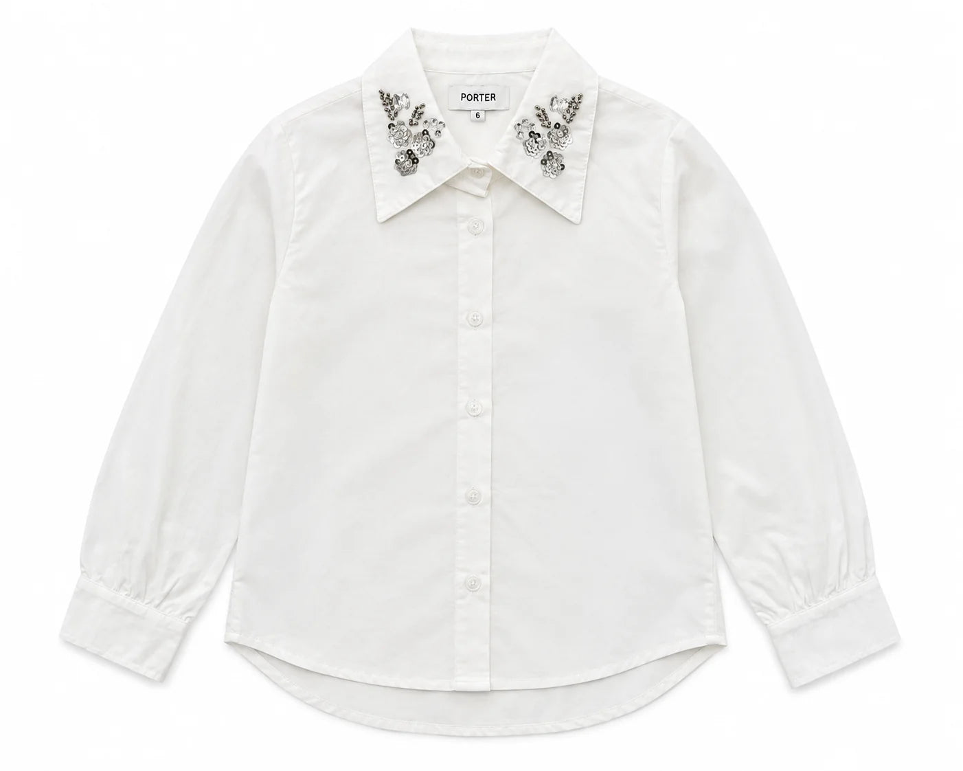 Porter White Button Down Sequin Collar Design Top