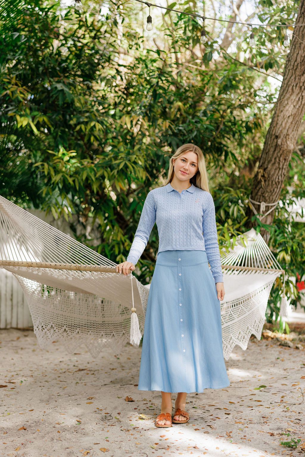 Eleve Blue Layered Hem Sweater