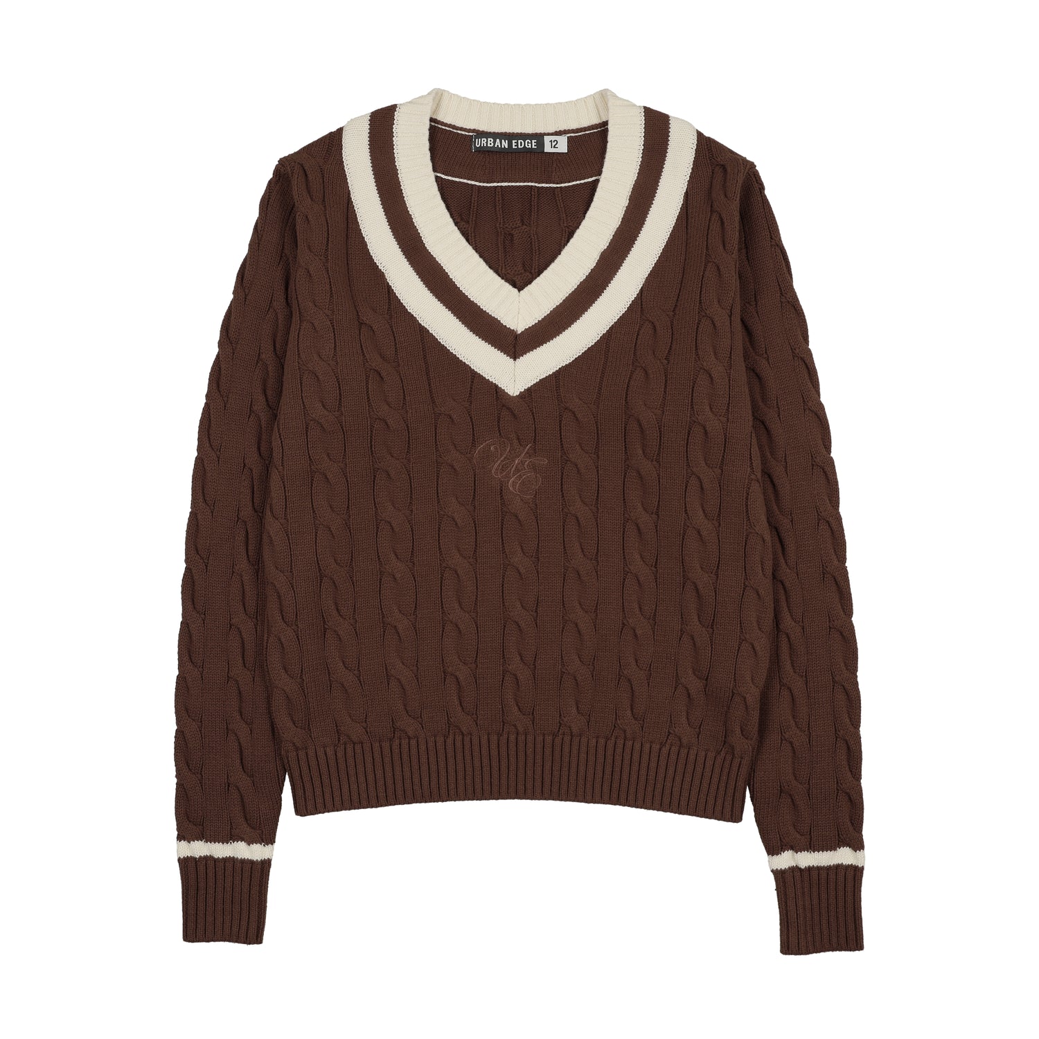 Urban Edge Teens Brown Cable Sweater