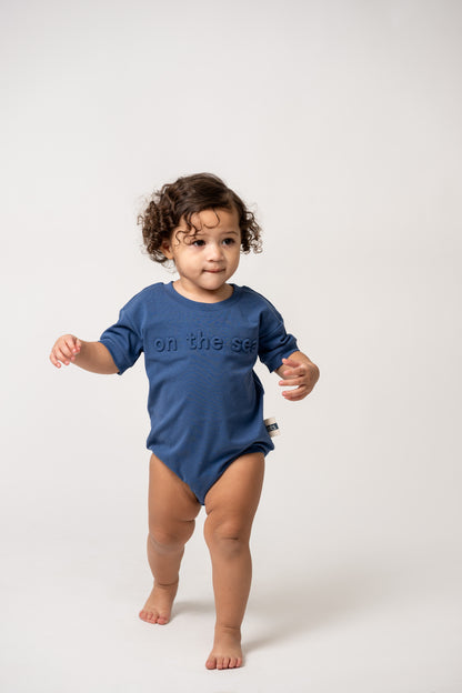 Birnham on the Sea Blue Baby Logo Romper