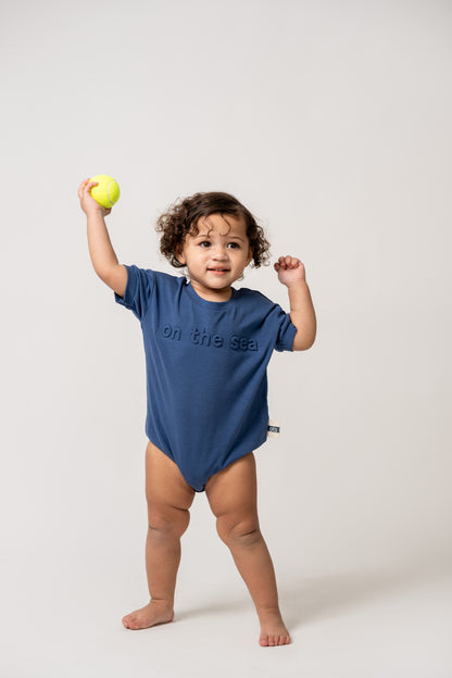 Birnham on the Sea Blue Baby Logo Romper