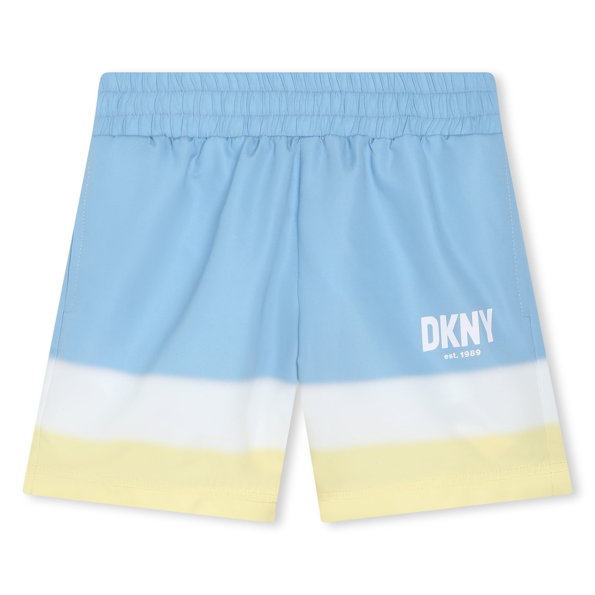 DKNY Pale Blue and Yellow Logo Swim Shorts