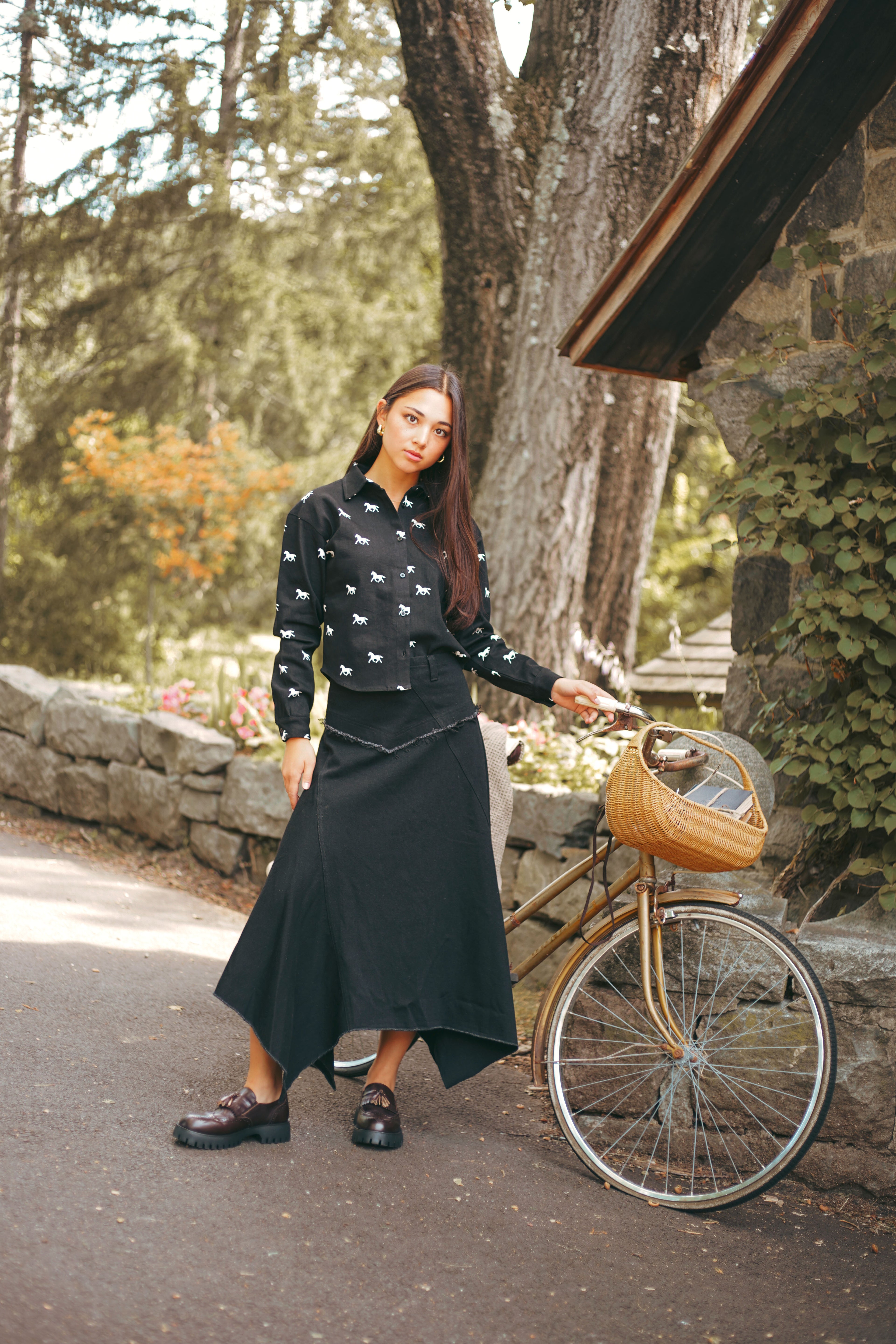Urban Edge Black Denim Uneven Skirt