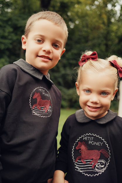 Duet Boys Black/Pink Horse Front Emblem Sweatshirt Set with Collar