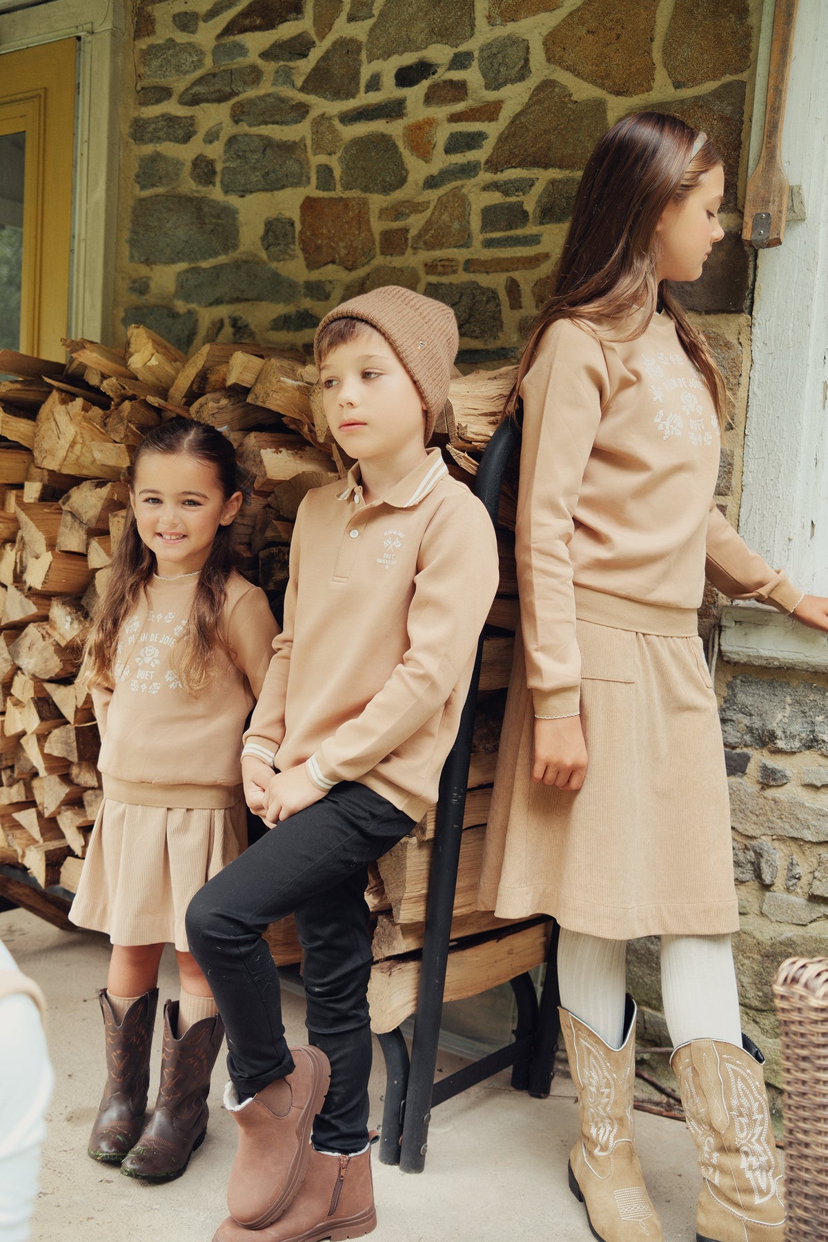 Duet Boys Cognac Collared Sweatshirt with Tan/White Ribbed Stitching