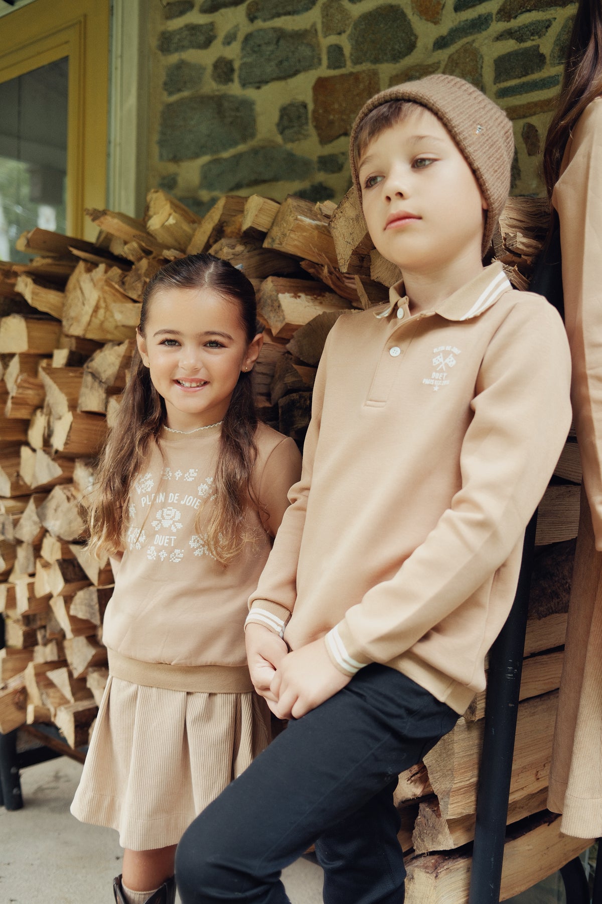 Duet Boys Cognac Collared Sweatshirt with Tan/White Ribbed Stitching