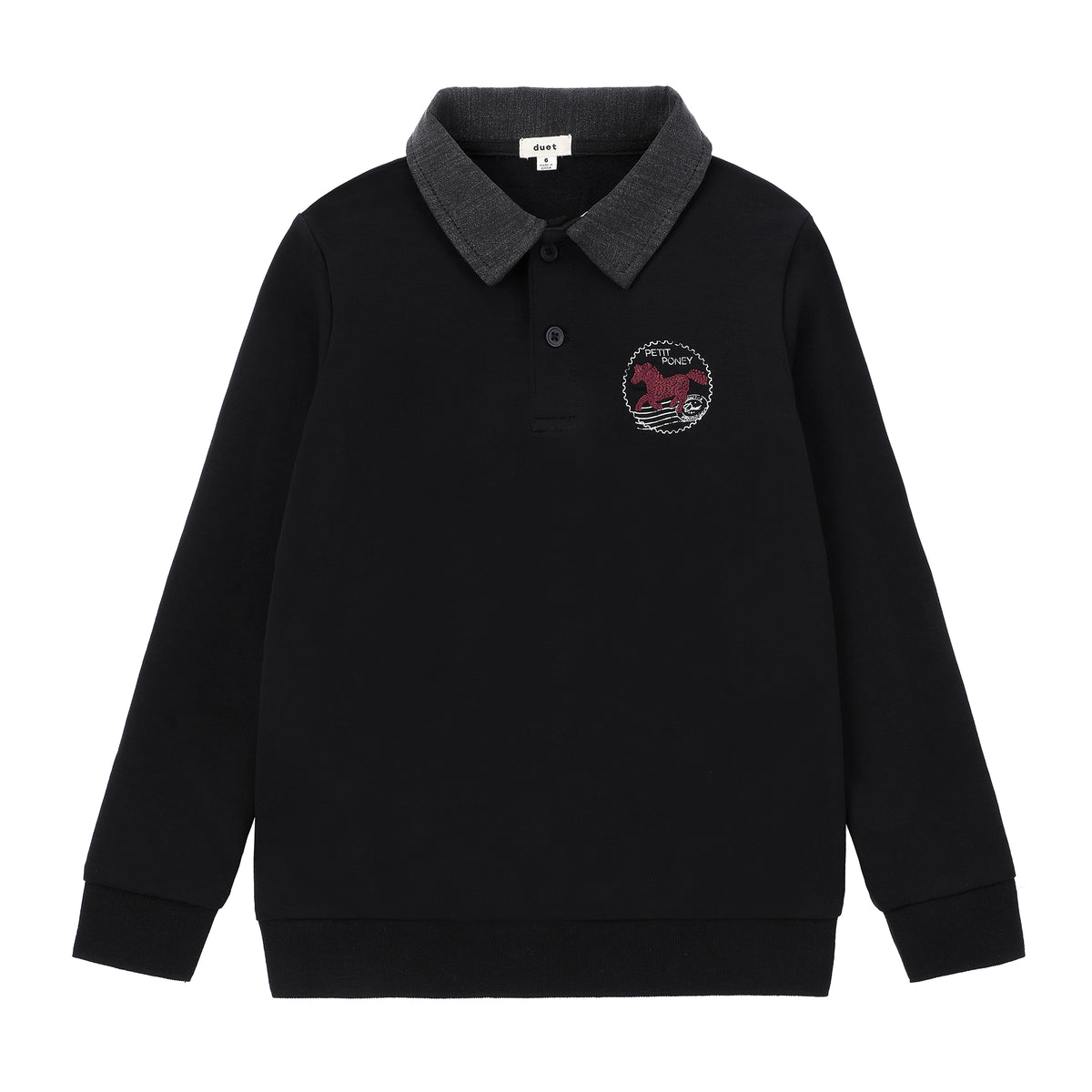 Boys Black/Pink Horse Polo with Black Denim Collar