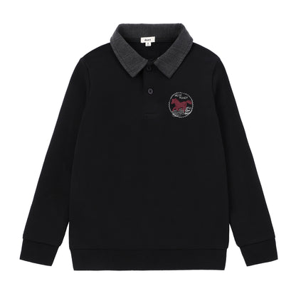 Boys Black/Pink Horse Polo with Black Denim Collar