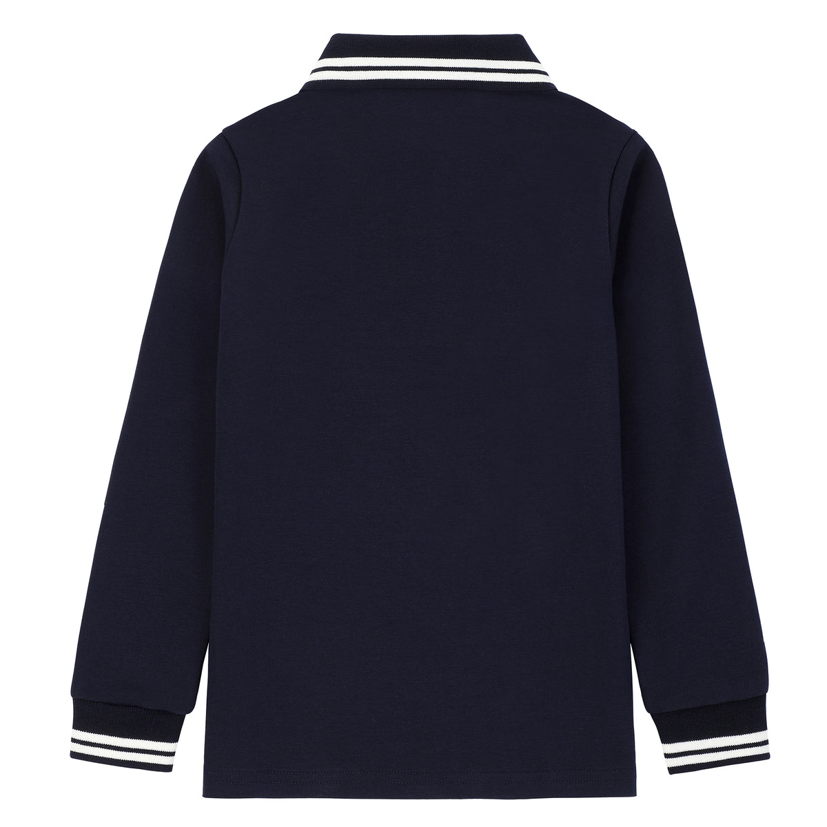 Duet Boys Denim Cherry Collared Polo with Navy/White Ribbed Stitching