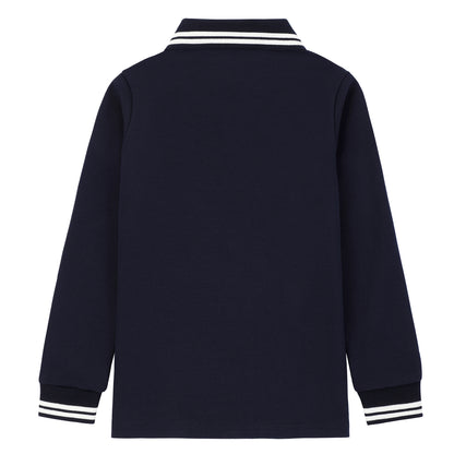 Duet Boys Denim Cherry Collared Polo with Navy/White Ribbed Stitching