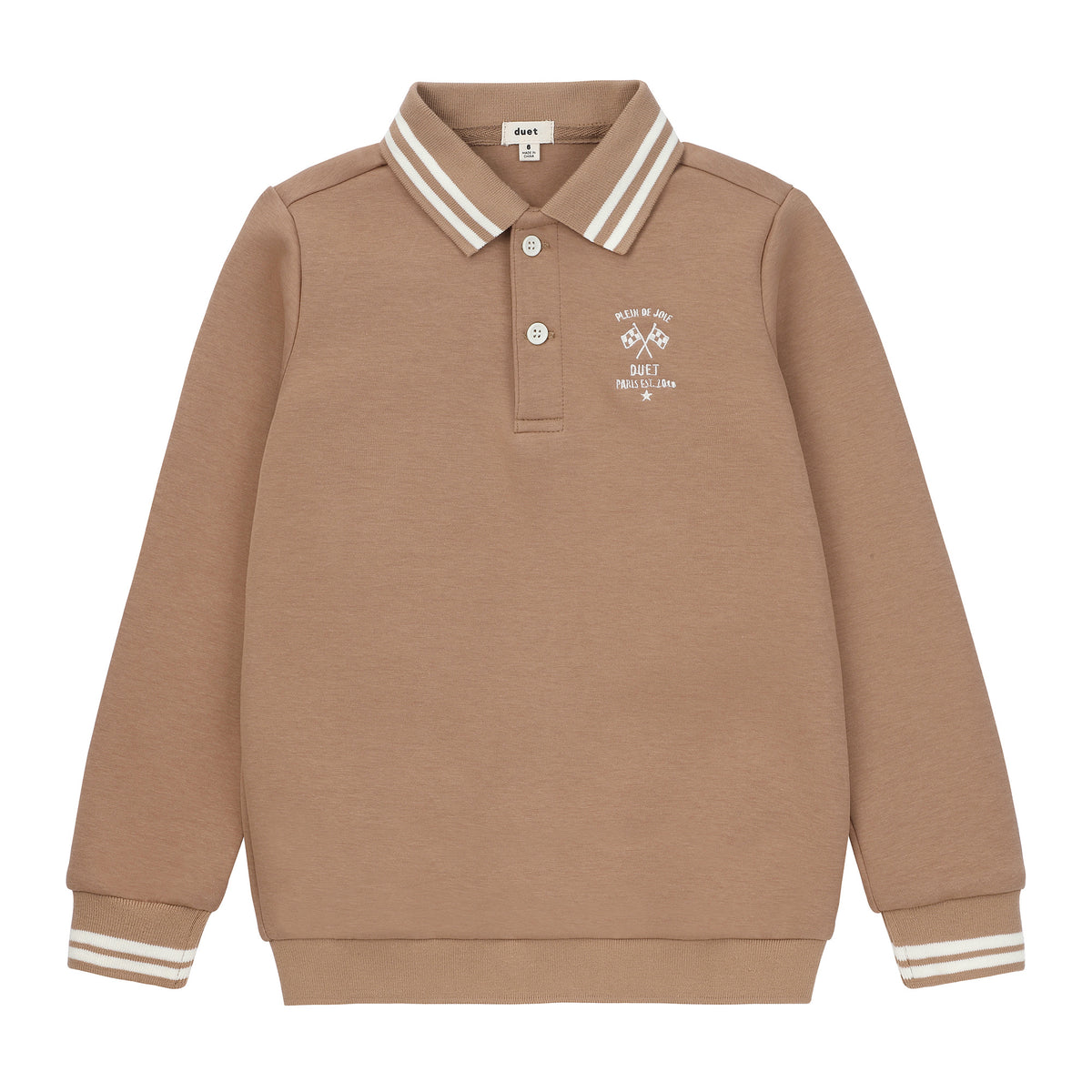 Duet Boys Cognac Collared Sweatshirt with Tan/White Ribbed Stitching