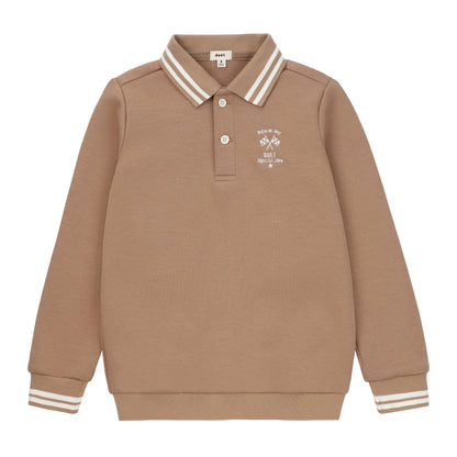 Duet Boys Cognac Collared Sweatshirt with Tan/White Ribbed Stitching