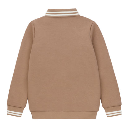 Duet Boys Cognac Collared Sweatshirt with Tan/White Ribbed Stitching