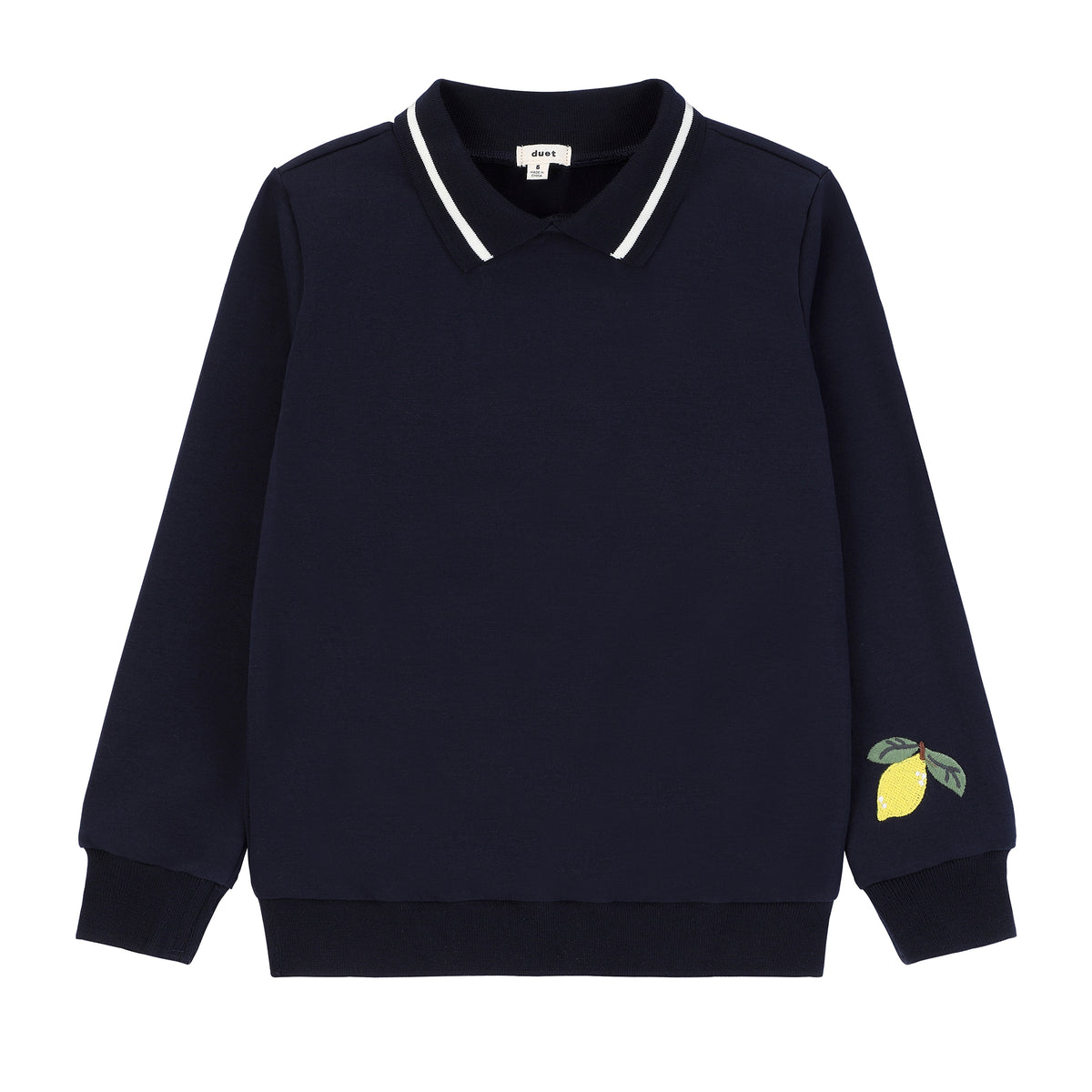 Boys Denim Cherry Collar Sweatshirt with Ribbed Stitching