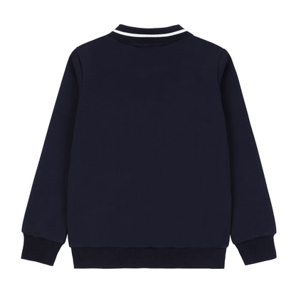 Boys Denim Cherry Collar Sweatshirt with Ribbed Stitching