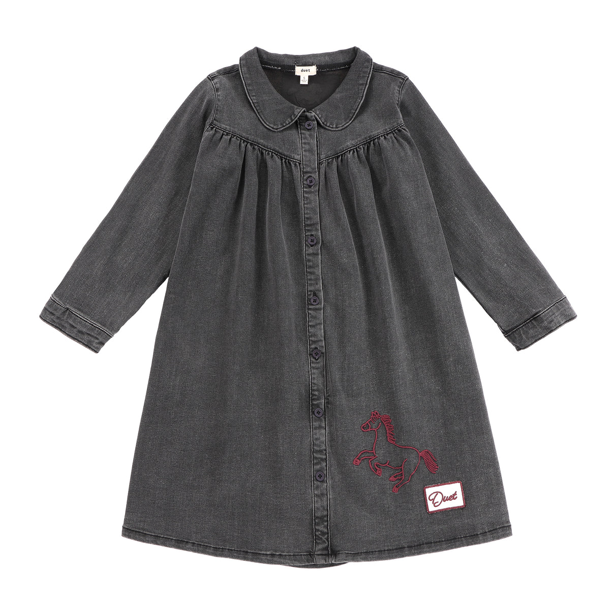 Duet Black/Pink Horse Button Down High Waisted Dress