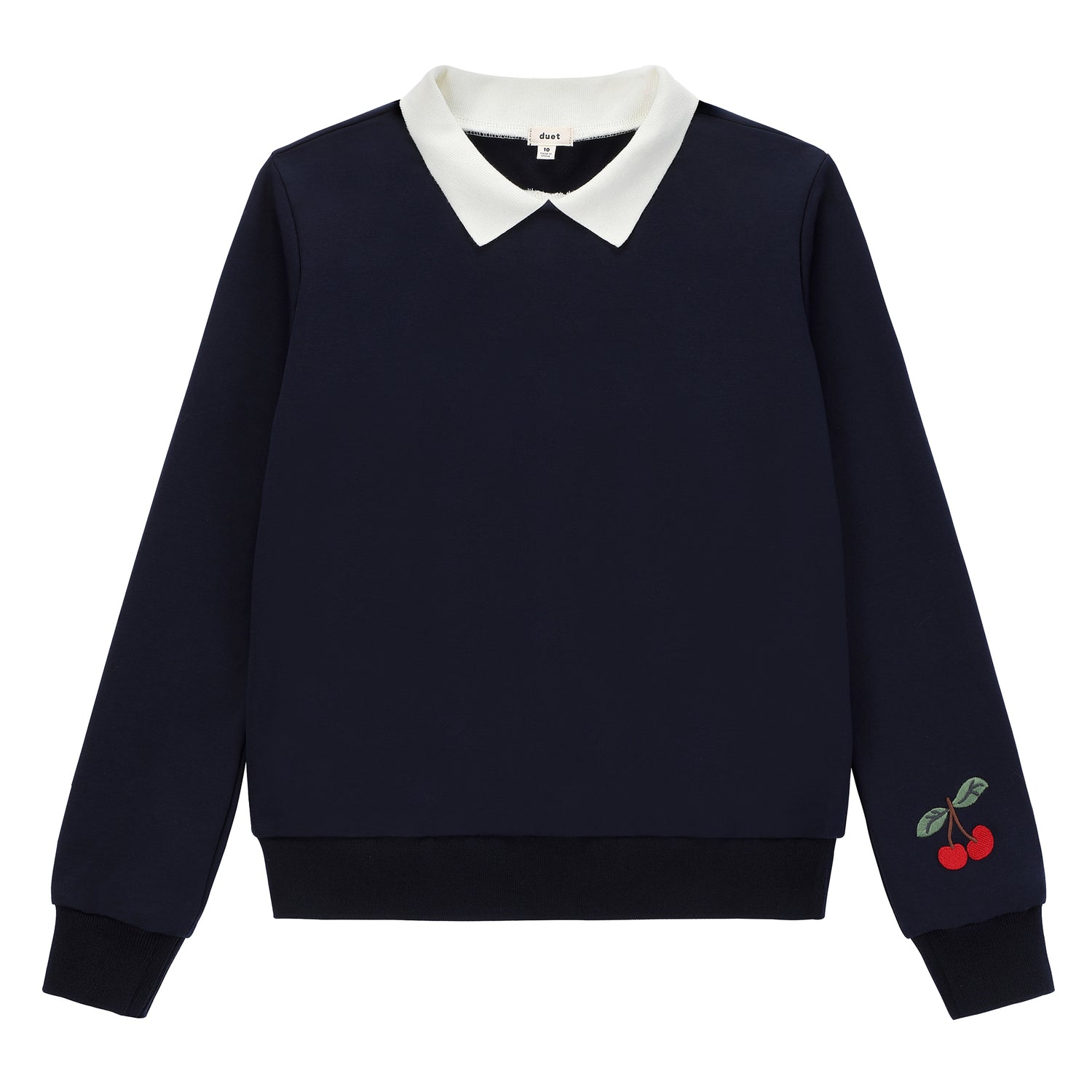 Duet Denim Cherry White Collared Sweatshirt