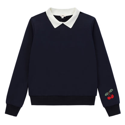 Duet Denim Cherry White Collared Sweatshirt
