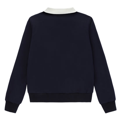 Duet Denim Cherry White Collared Sweatshirt