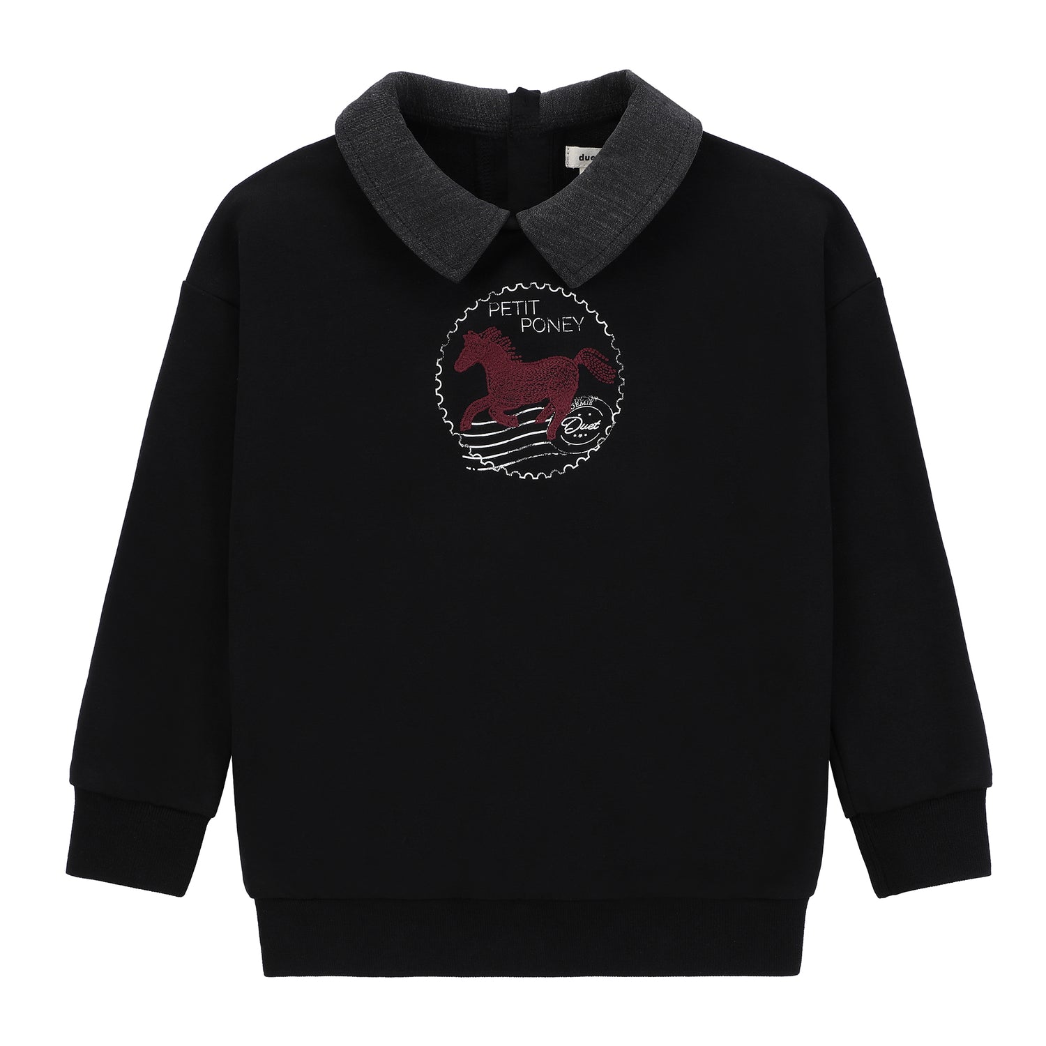 Duet Boys Black/Pink Horse Front Emblem Sweatshirt Set with Collar