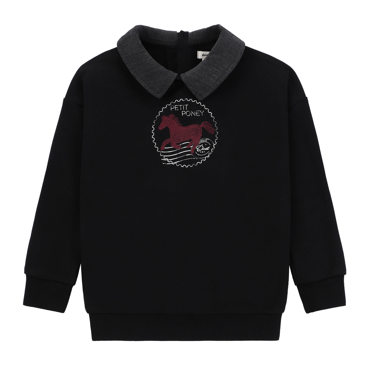 Duet Boys Black/Pink Horse Front Emblem Sweatshirt Set with Collar
