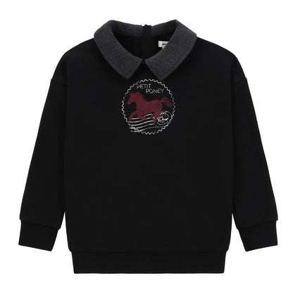 Duet Boys Black/Pink Horse Front Emblem Sweatshirt Set with Collar
