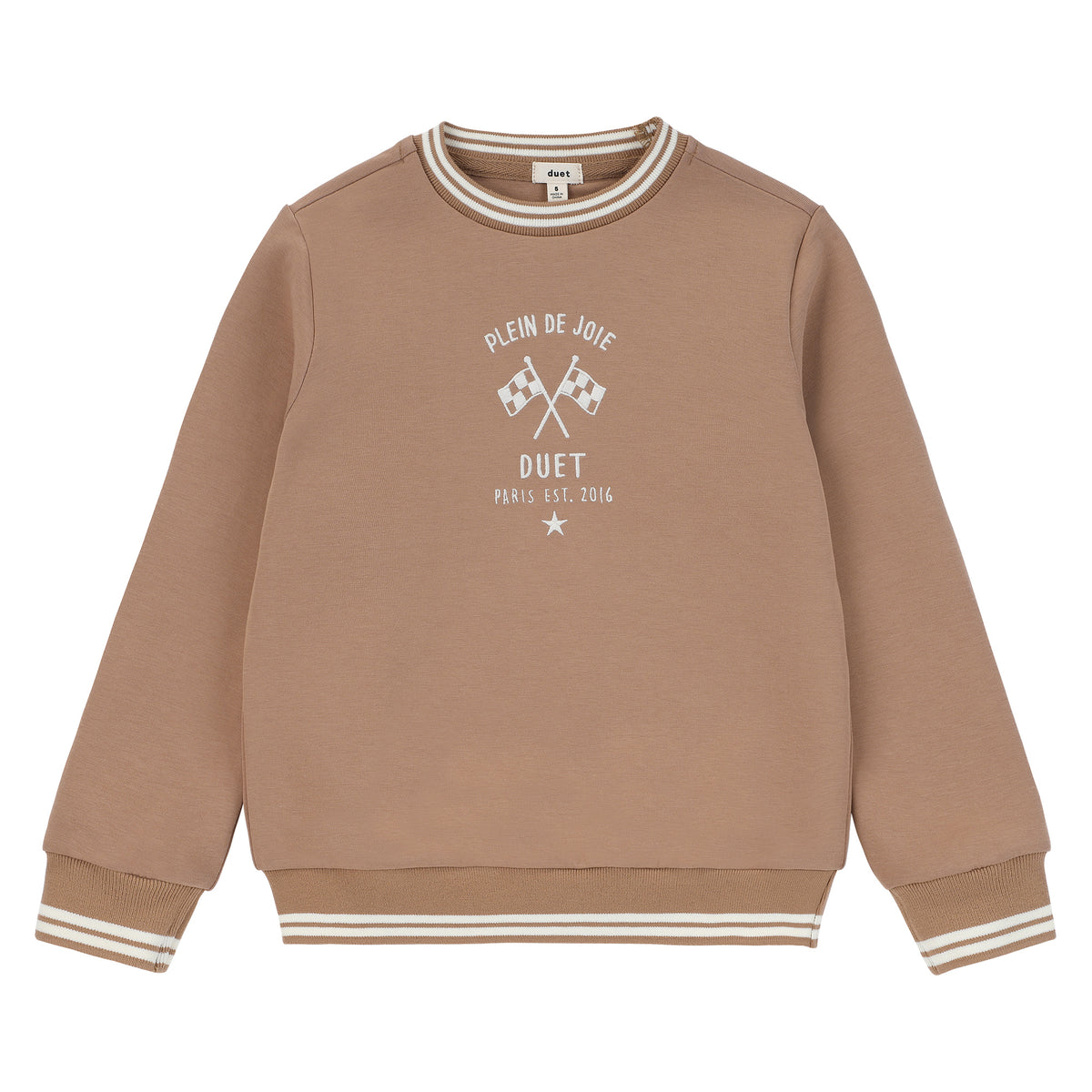Duet Boys Cognac Front Emblem Sweatshirt with Tan &amp; White Stitching