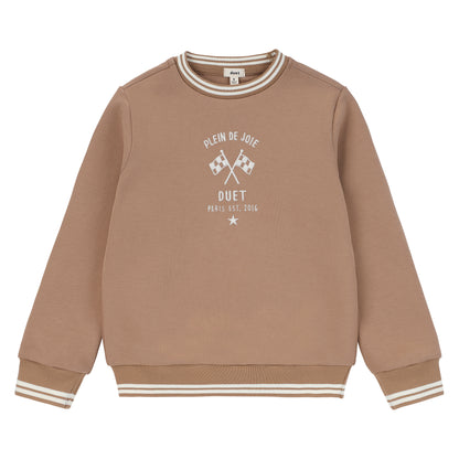 Duet Boys Cognac Front Emblem Sweatshirt with Tan &amp; White Stitching