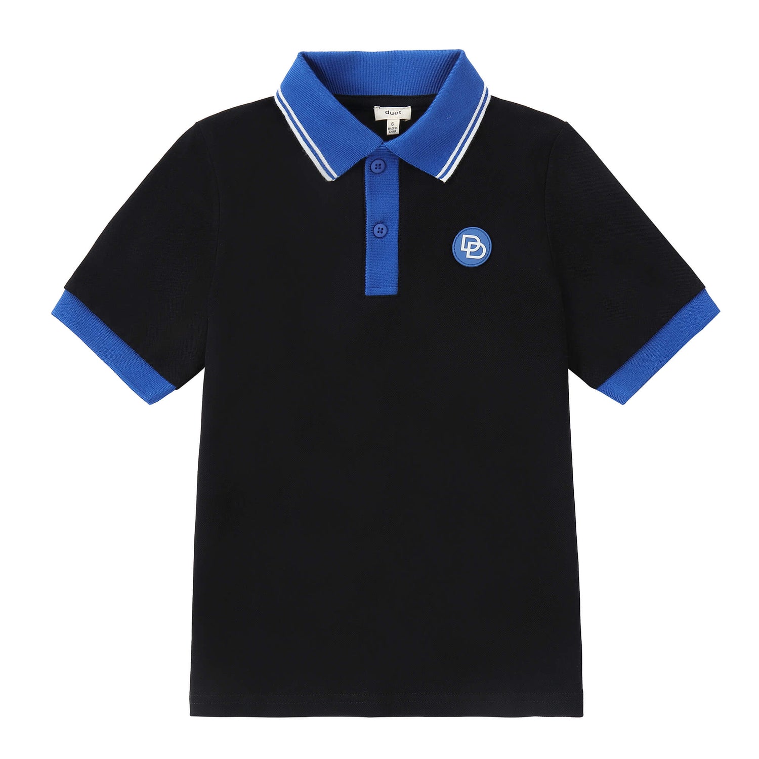 Duet Boys Black Polo with Royal Blue Trim