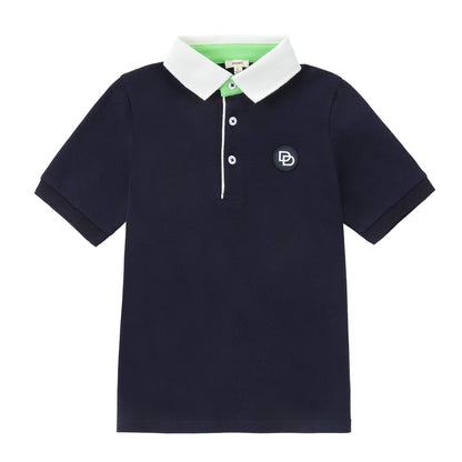 Boys Navy Polo with White Collar