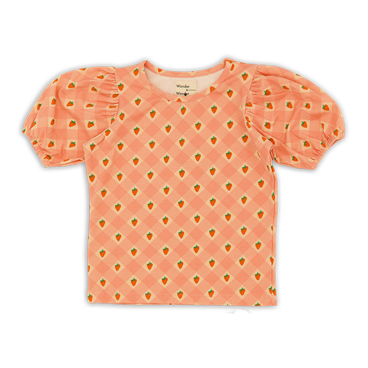 Wander &amp; Wonder Pink Strawberry Check Puff Sleeve Top