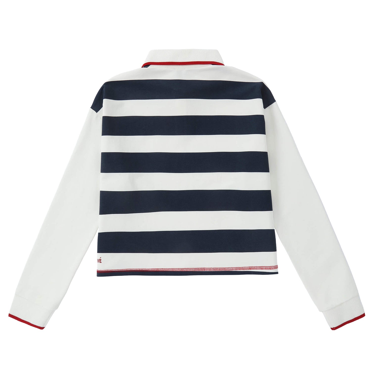 Eleve Navy Stripe Cropped Polo with Cherry Trim