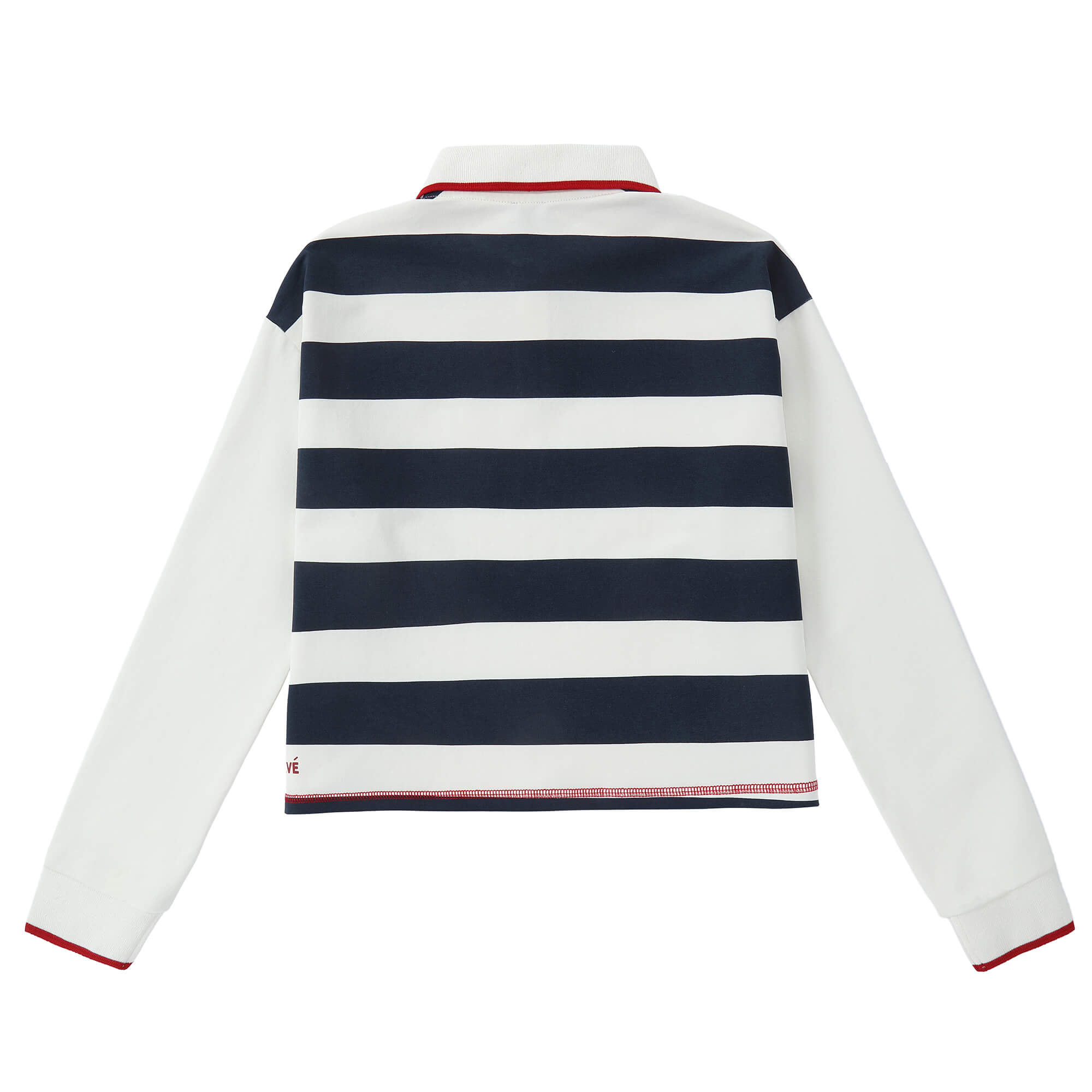 Eleve Navy Stripe Cropped Polo with Cherry Trim