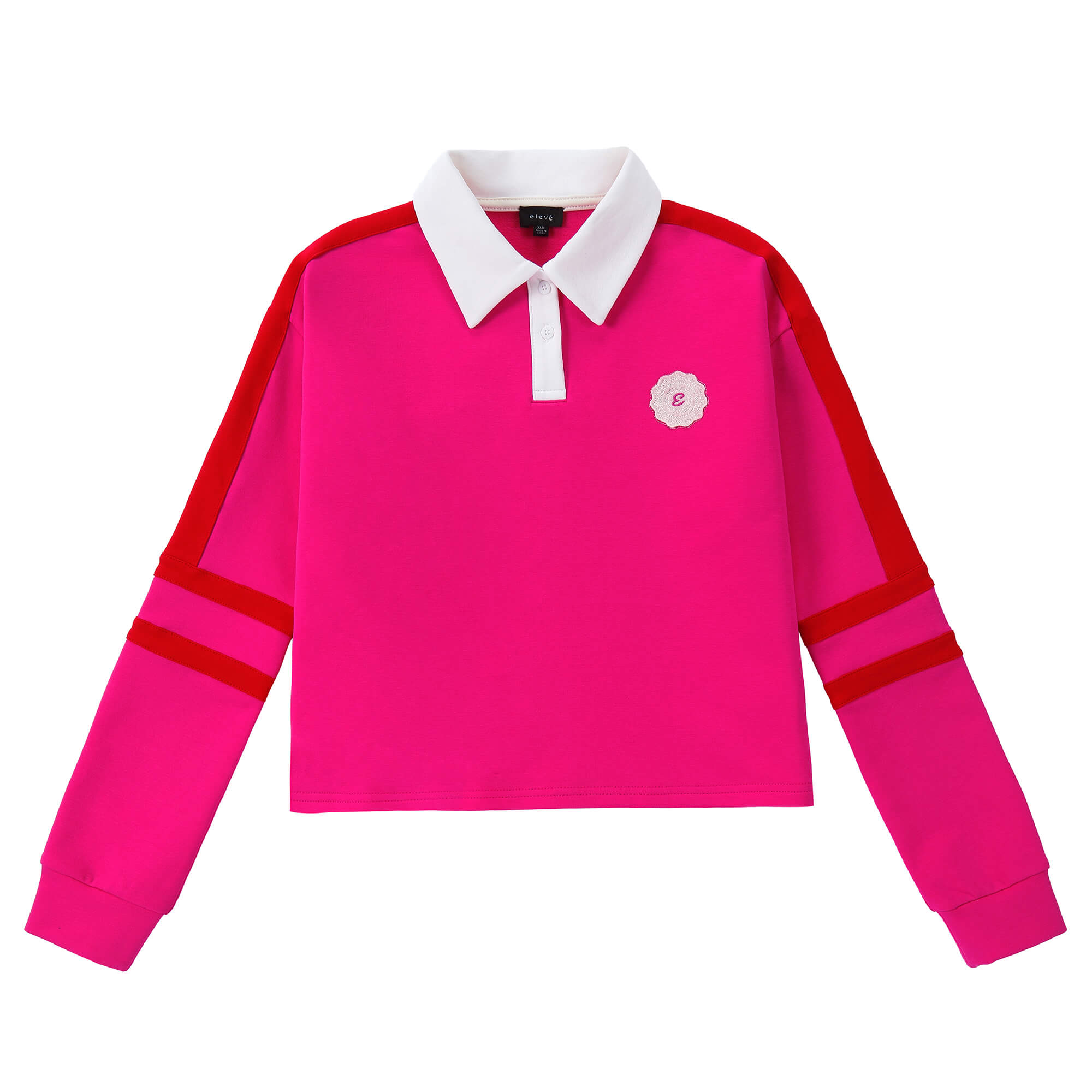Eleve Hot Pink Cropped Polo with Red &amp; White Trim