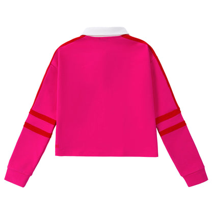 Eleve Hot Pink Cropped Polo with Red &amp; White Trim