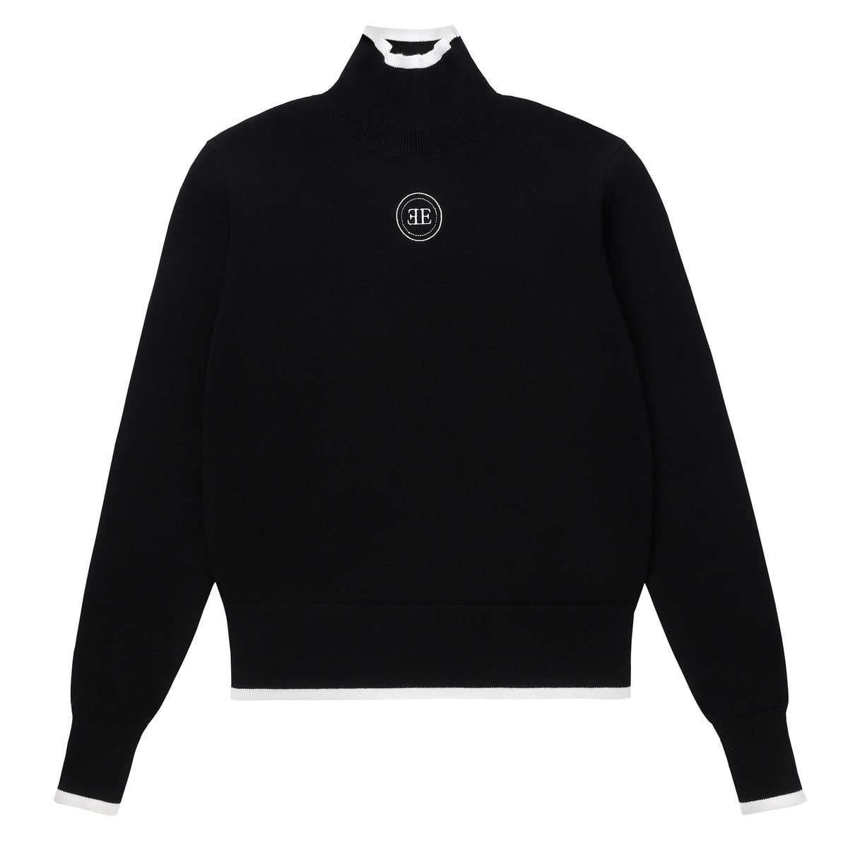 Eleve Teens Black Chest Logo Knit Sweater with Black/White Stitching