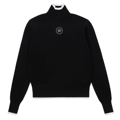 Eleve Teens Black Chest Logo Knit Sweater with Black/White Stitching