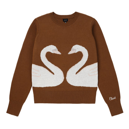 Eleve Teens Cognac Swans Knit Sweater