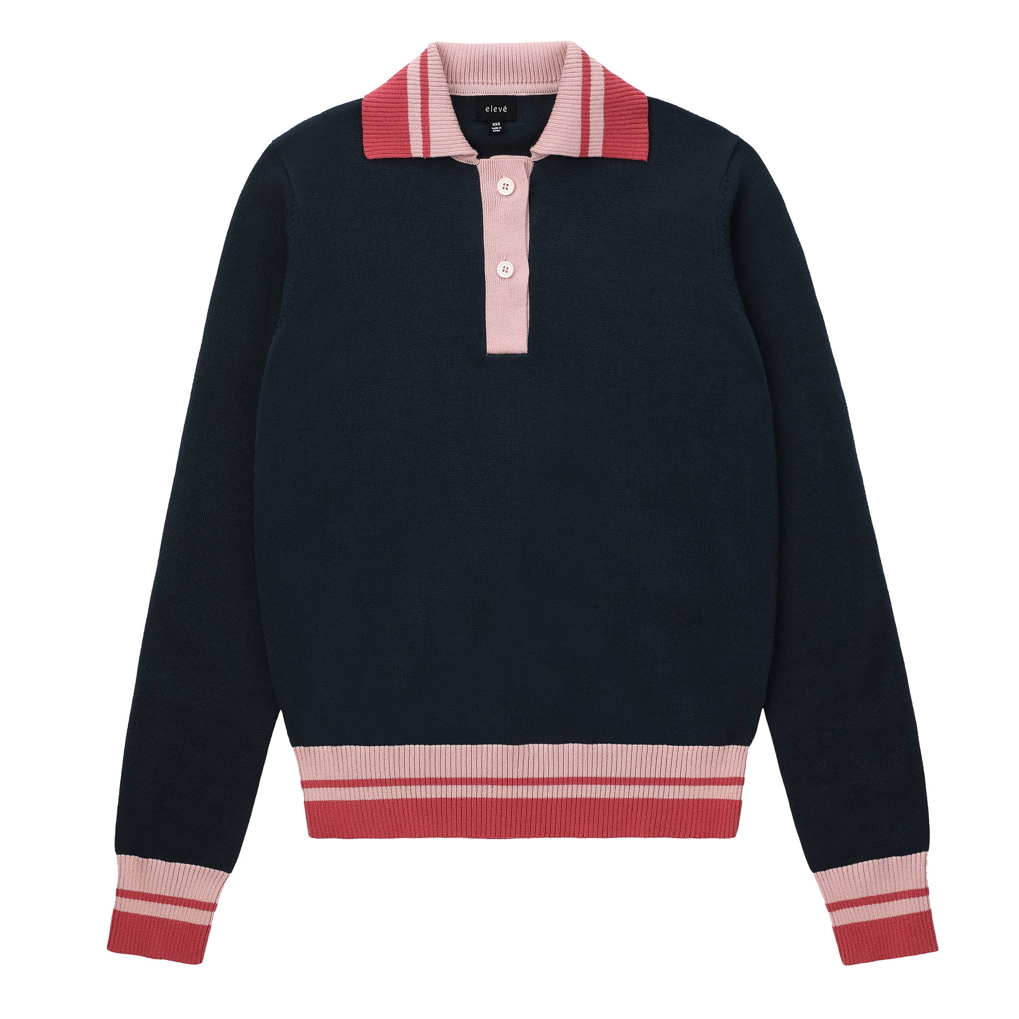 Eleve Teens Navy Collared Knit Sweater with Red Trim
