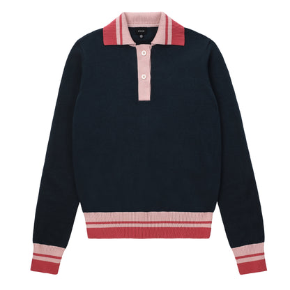 Eleve Teens Navy Collared Knit Sweater with Red Trim