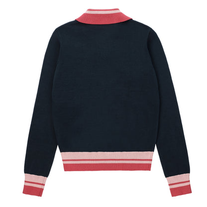 Eleve Teens Navy Collared Knit Sweater with Red Trim