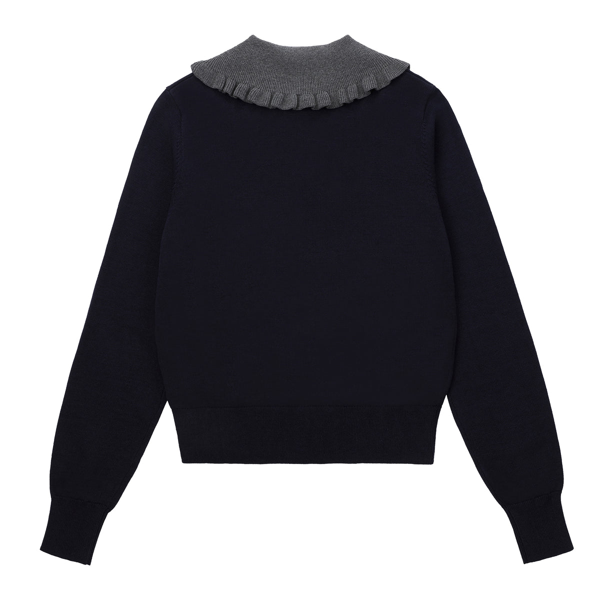 Eleve Teens Navy Button Knit Sweater with Ruffle Collar