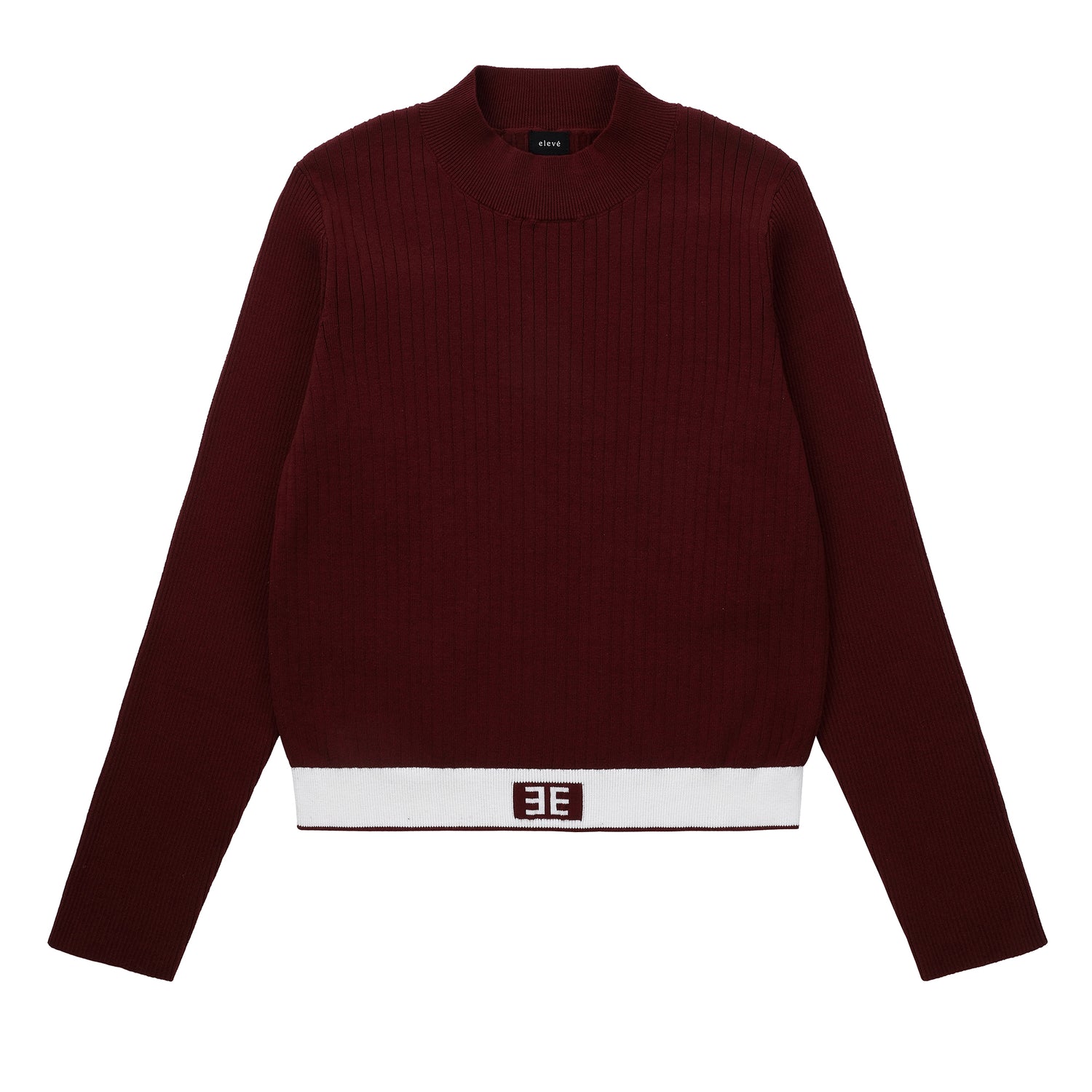 Eleve Teens Burgundy Ribbed Knit Sweater with Emblem Waist