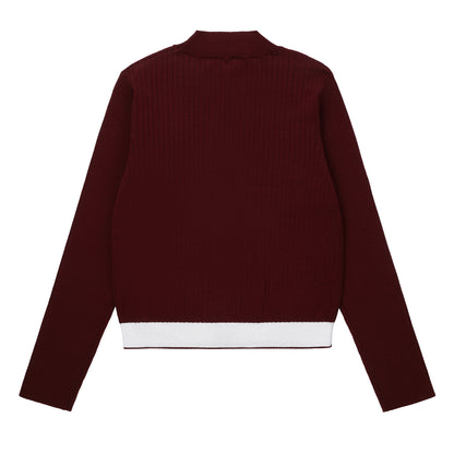 Eleve Teens Burgundy Ribbed Knit Sweater with Emblem Waist