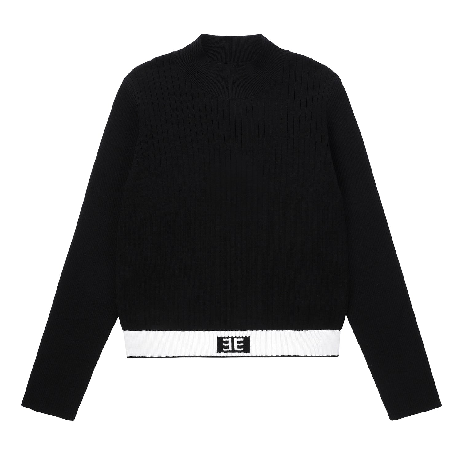 Eleve Teens Black White Stripe Knit Sweater with Emblem Waist